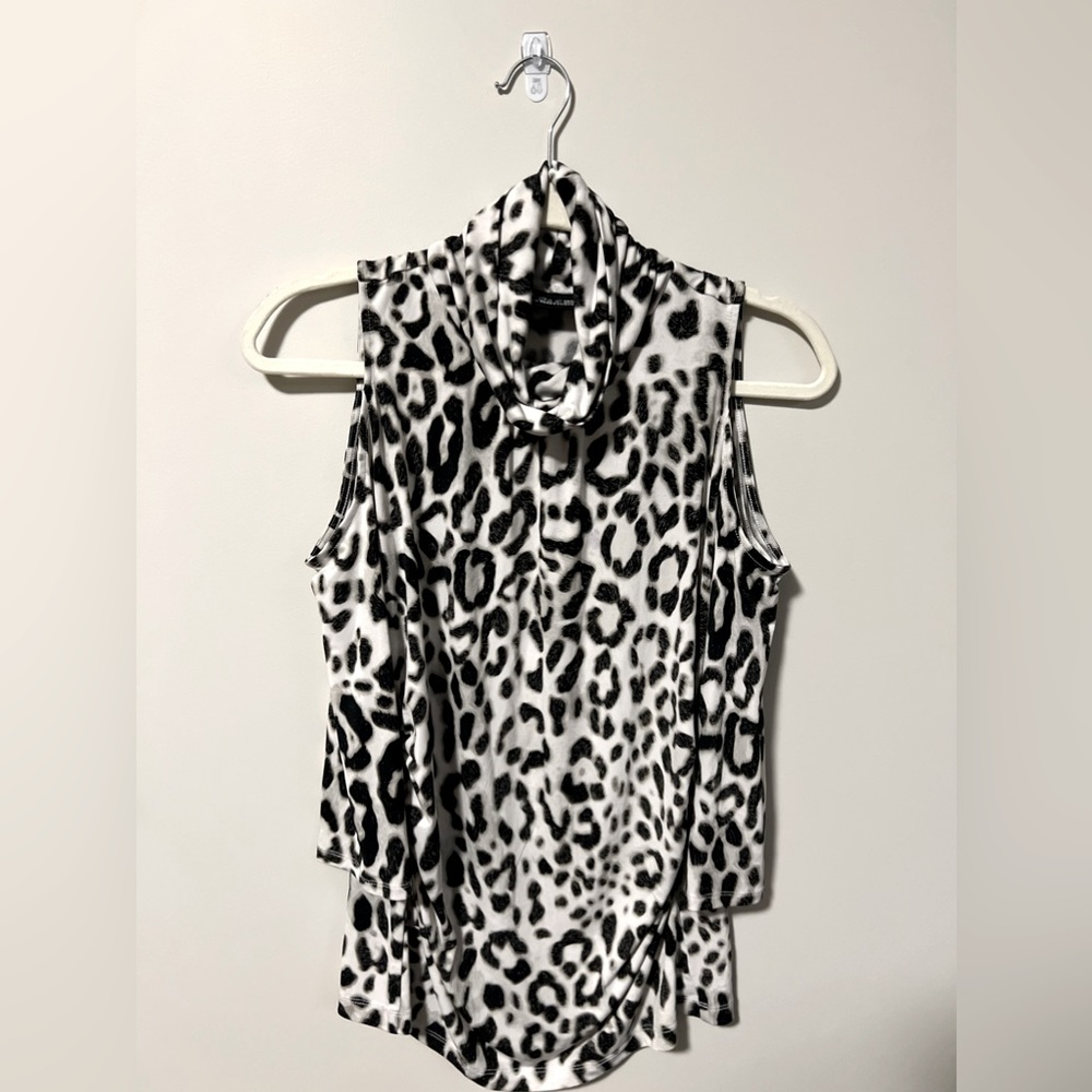 Leopard Print Open Shoulder Cinched Waist Blouse